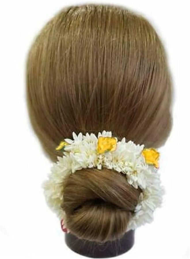AnNafi Mogra White Gajra Flower Rubber Band for Hair and Hand Accessories, Indian Bridal Style, 1 Count (Yellow) - Image 1